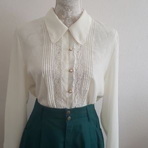 Vintage Cream Blouse with Lace Detail